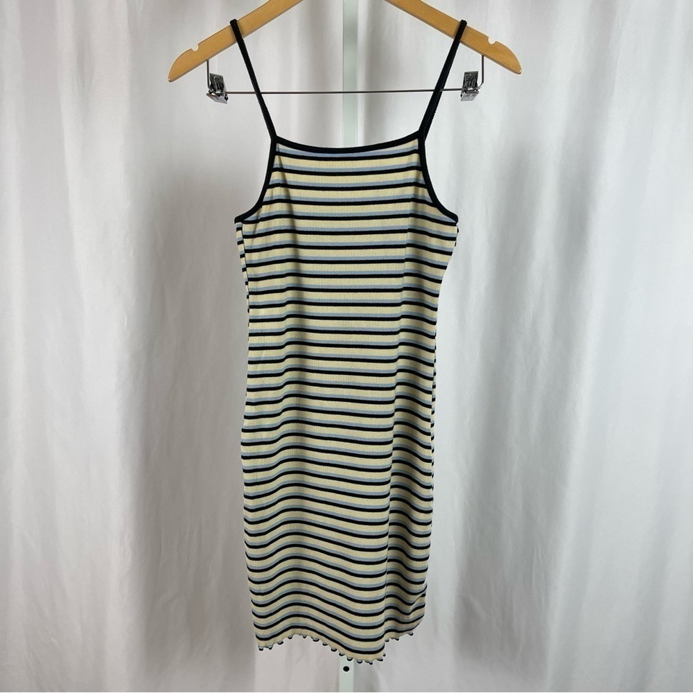 Wild Fable Medium 90's Stripe Ribbed Striped Lettuce Hem Mini Dress Retro